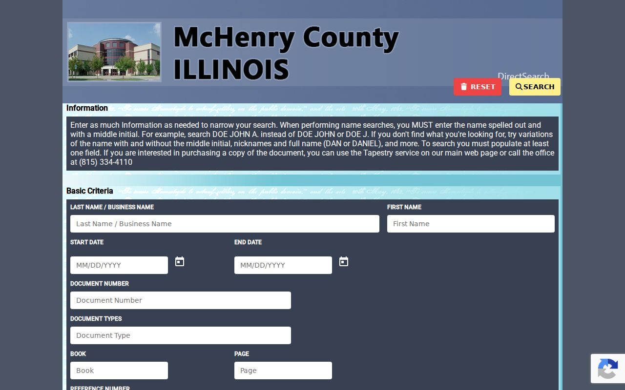 McHenry County residents directory Recorder index