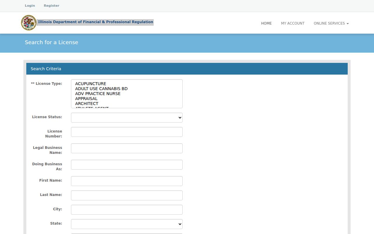 McHenry County resident lookup with the Illinois professional license search