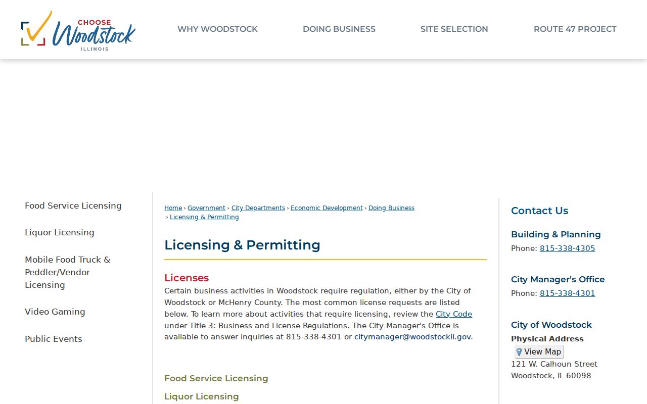 Woodstock licensing and permitting page for address-linked local records